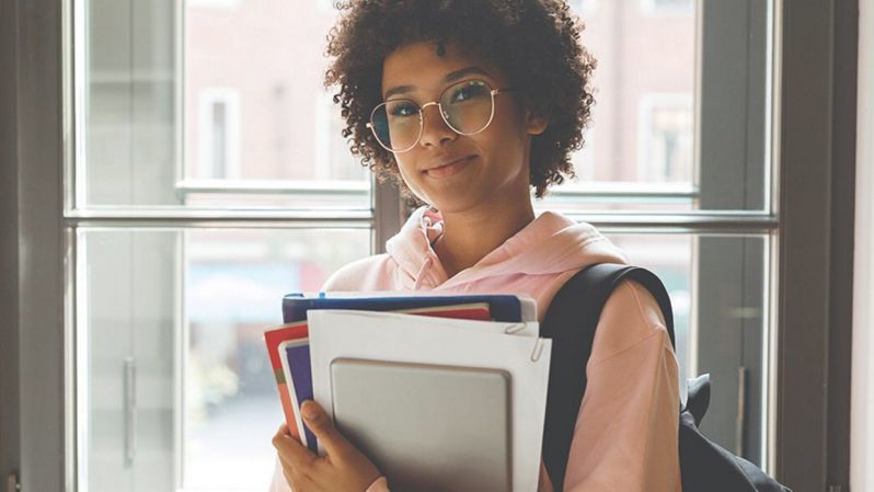 Female student with backpack