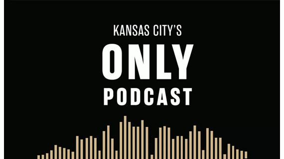 The logo for  Kansas City's Only Podcast with audio equalizer lines, on a black background.