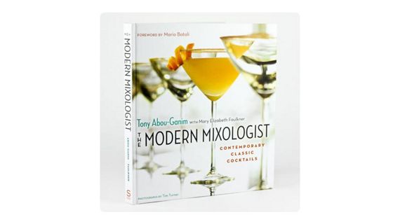 The book cover of The Modern Mixologist: Contemporary Classic Cocktails, by Tony Abou-Ganim and Elizabeth Faulkner, with a foreward by Mario Batali.
