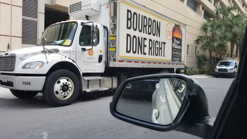 Truck with alcoholic beverage advertisement