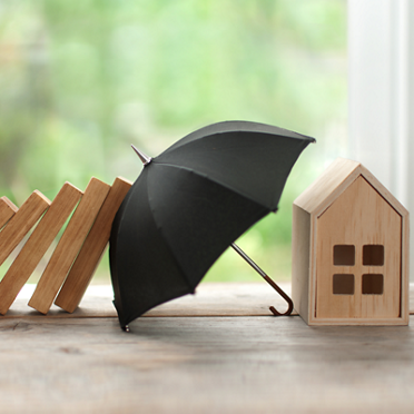 small umbrella protecting toy craft house