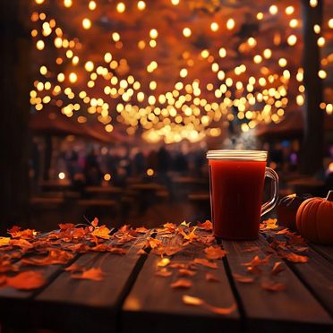 Drinking hot cider at a fall festival