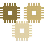 An abstract design of three interlocking gears.