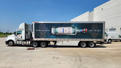 truck trailer with advertisement for alcoholic beverage
