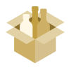 A minimalistic icon showing three outlined bottles in a delivery box.