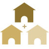 A simple icon depicting three stylized houses or buildings.