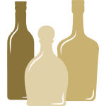 A minimalistic icon of three simplified wine and spirit bottles.